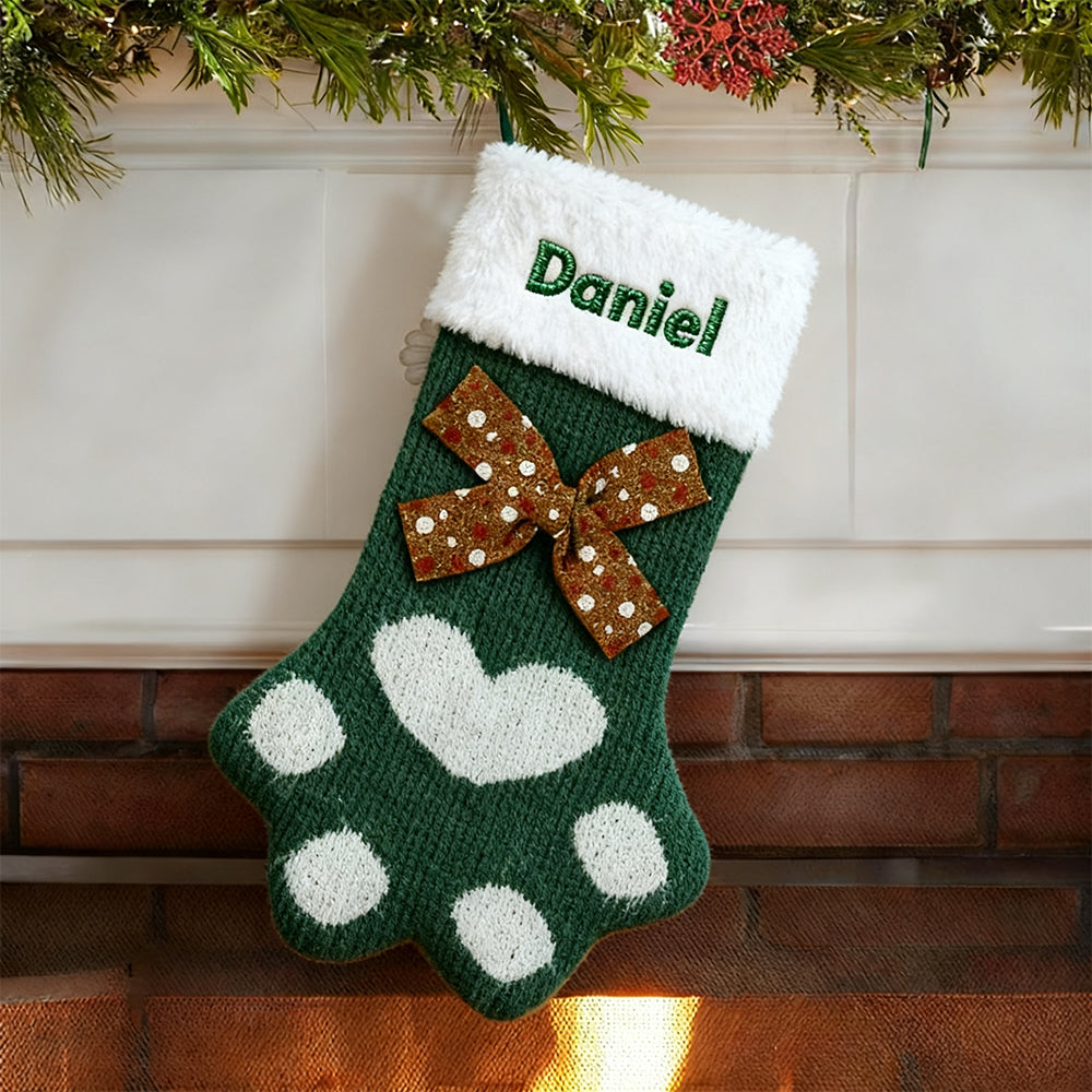 Personalized Paw Christmas Stocking with Name, Holiday Dog & Cat Stocking Gift