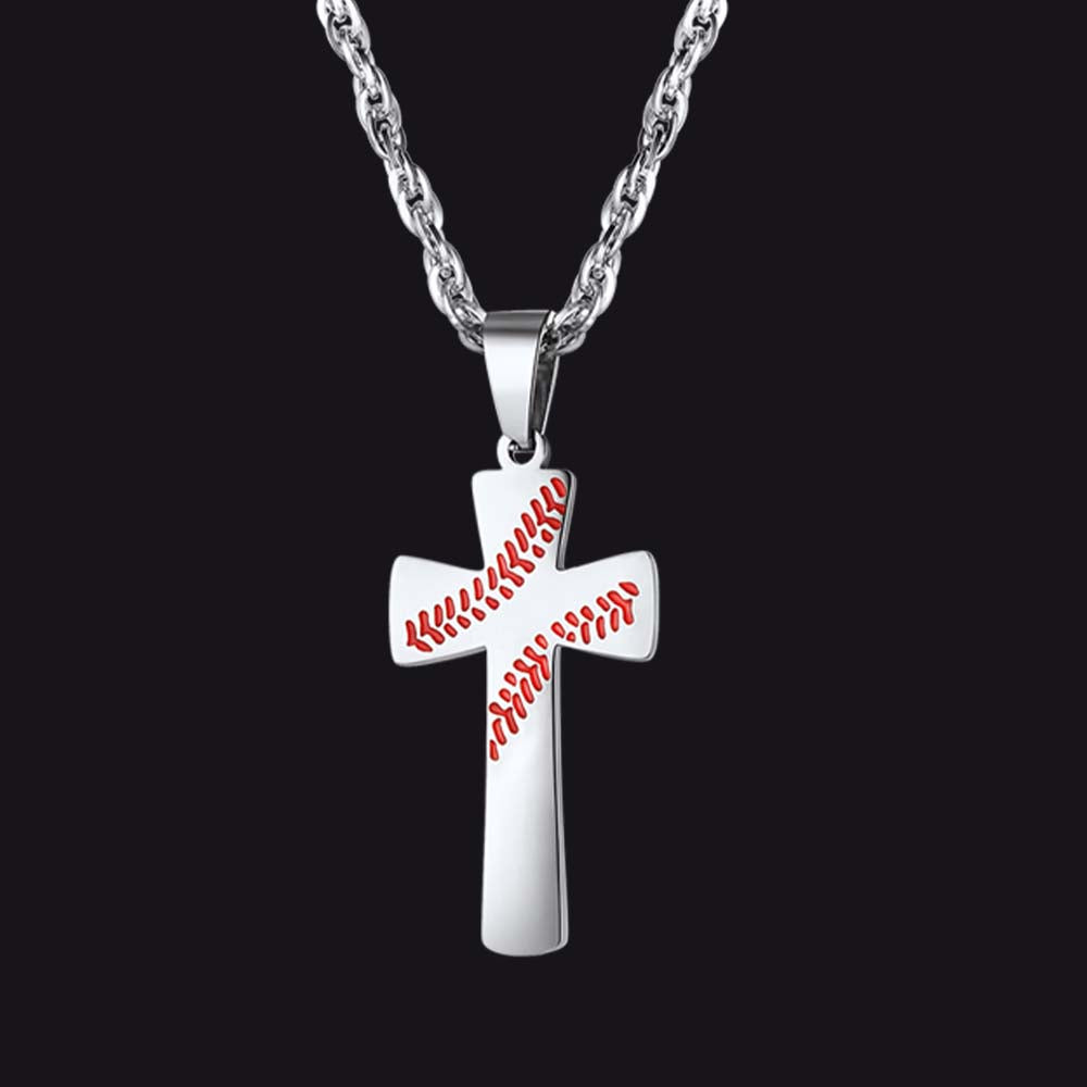 FaithHeart Stainless Steel Cross Baseball Necklaces FaithHeart