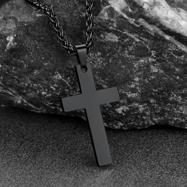 Black Stainless Steel Cross Necklace for Men