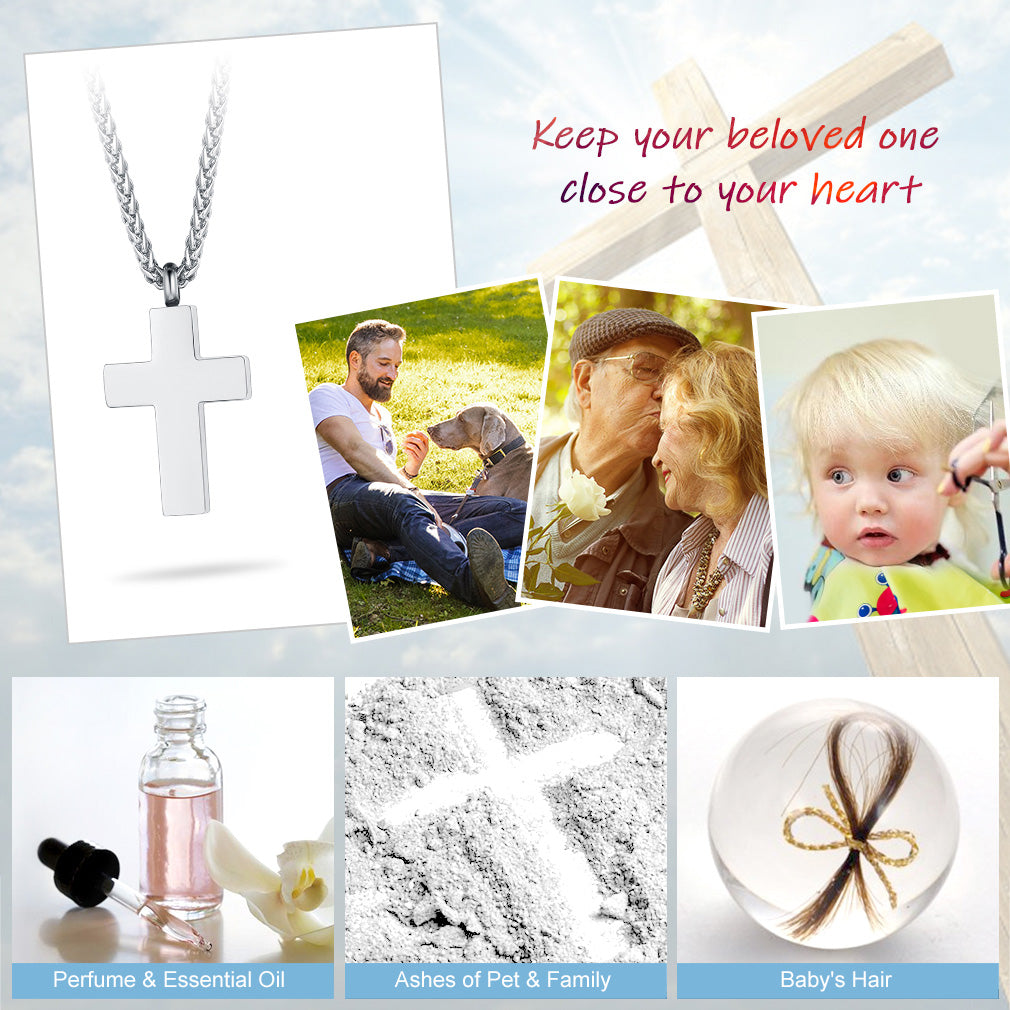 Cross Cremation Urn Ashes Necklace Memorial Keepsakes Pendant