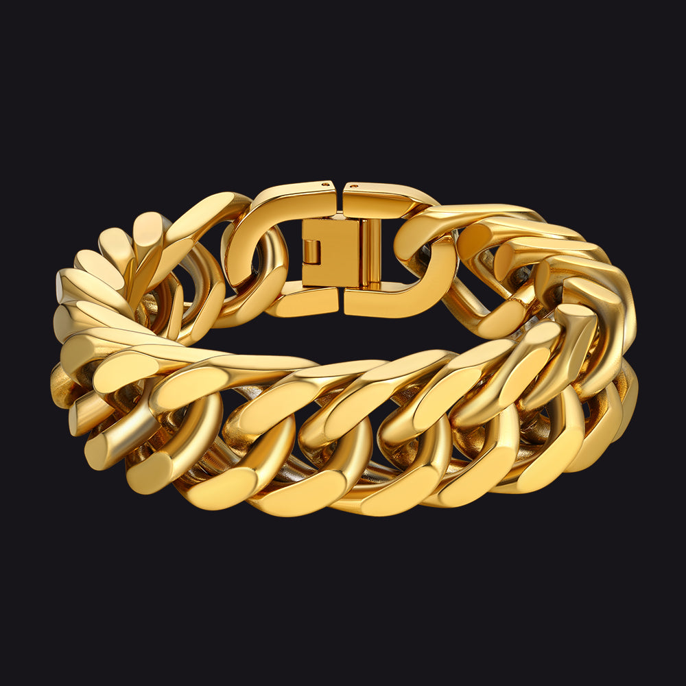 Gold Cuban Link Chain Bracelet for Men, Stainless Steel, 8mm/12mm/17mm Width