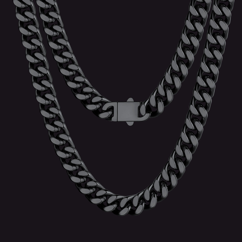 Black Miami Cuban Link Chain Necklace for Men