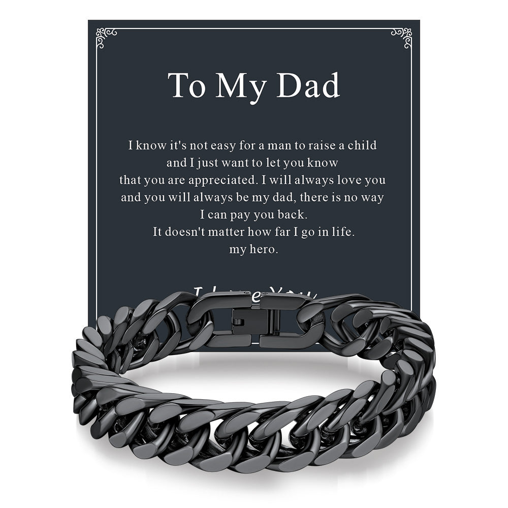 Black Miami Cuban Link Chain Bracelet for Men, Gift for Dad