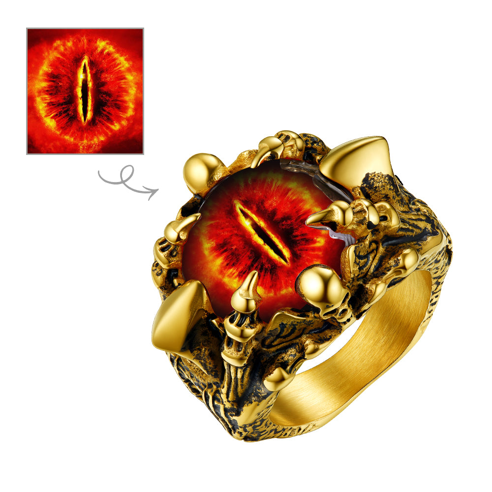 Gold Gothic Dragon Claw Ring with Red Devil Eye