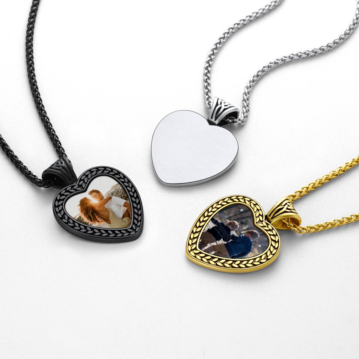 Customizable heart photo pendant necklaces in different colors