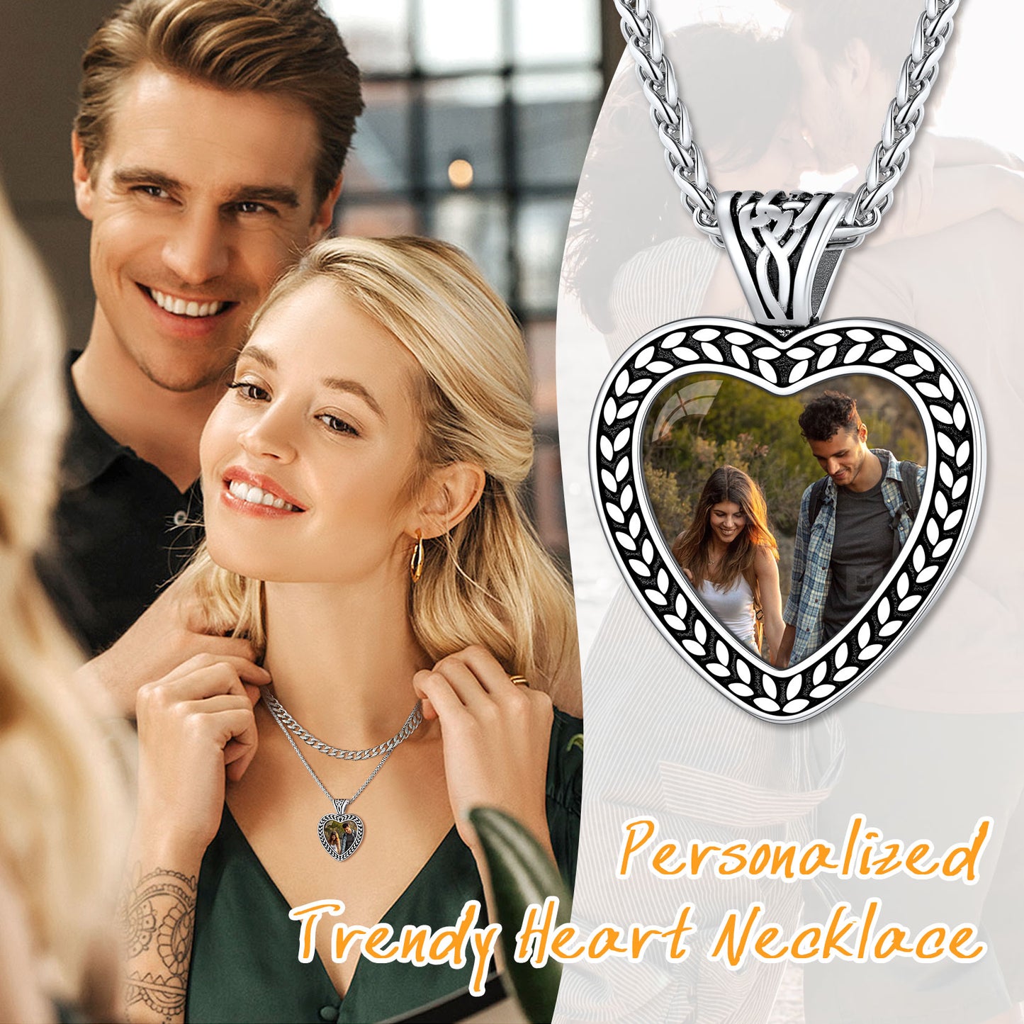 Personalized Heart Photo Necklace for Women and Men
