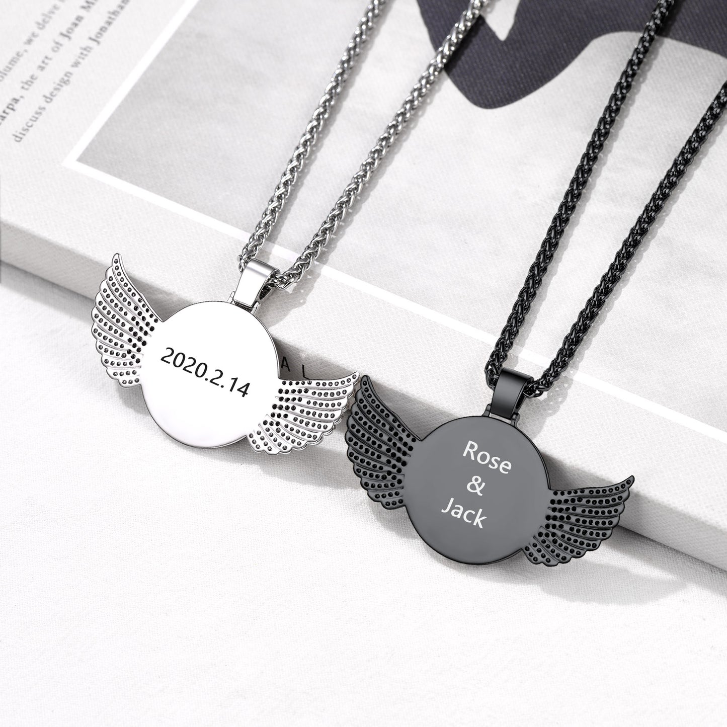 Custom Angel Wings Necklace with Personalized Engraving