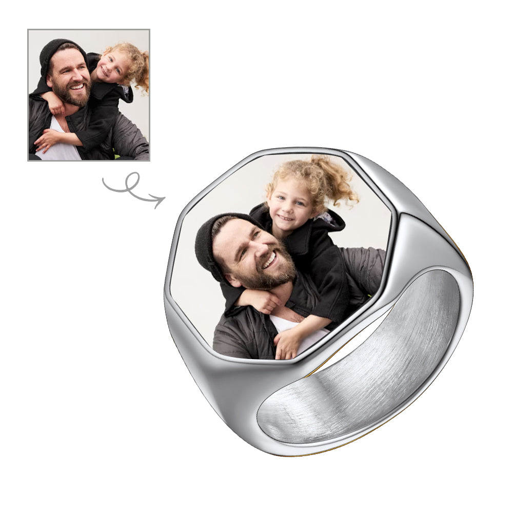 Personalized Octagon Signet Ring with Photo, Stainless Steel