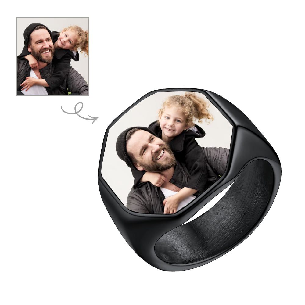 Personalized Photo Ring for Men with Black Finish