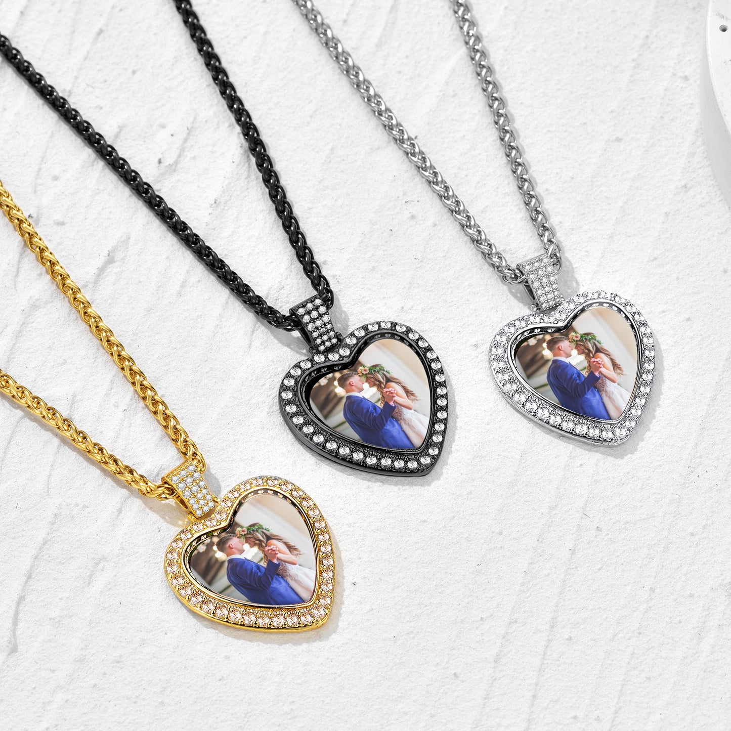 Heart photo necklace with custom picture and cubic zirconia