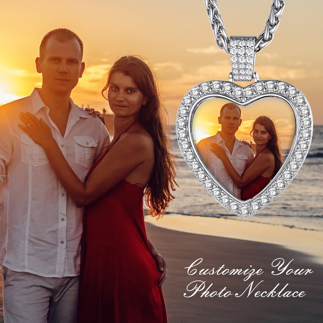 Custom heart photo necklace, personalized memorial gift for couples.