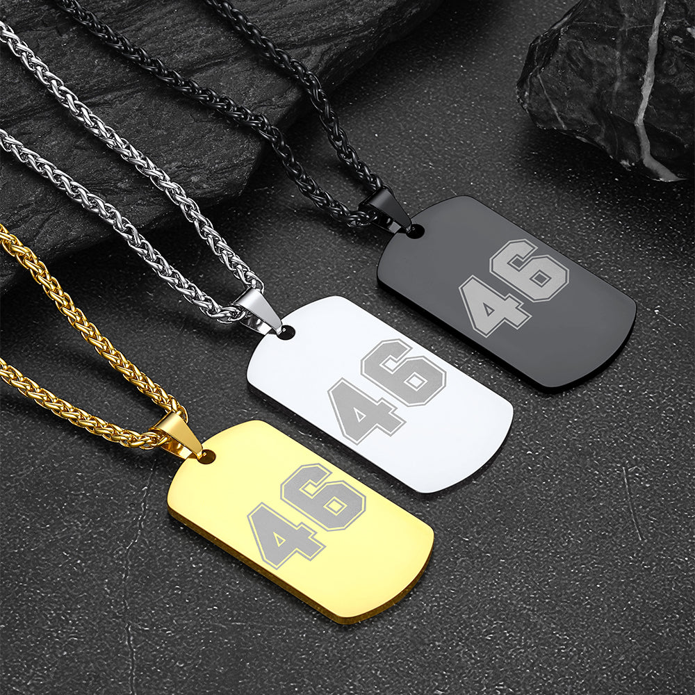 Custom Engraved Text Military Number Dog Tag Necklace For Men