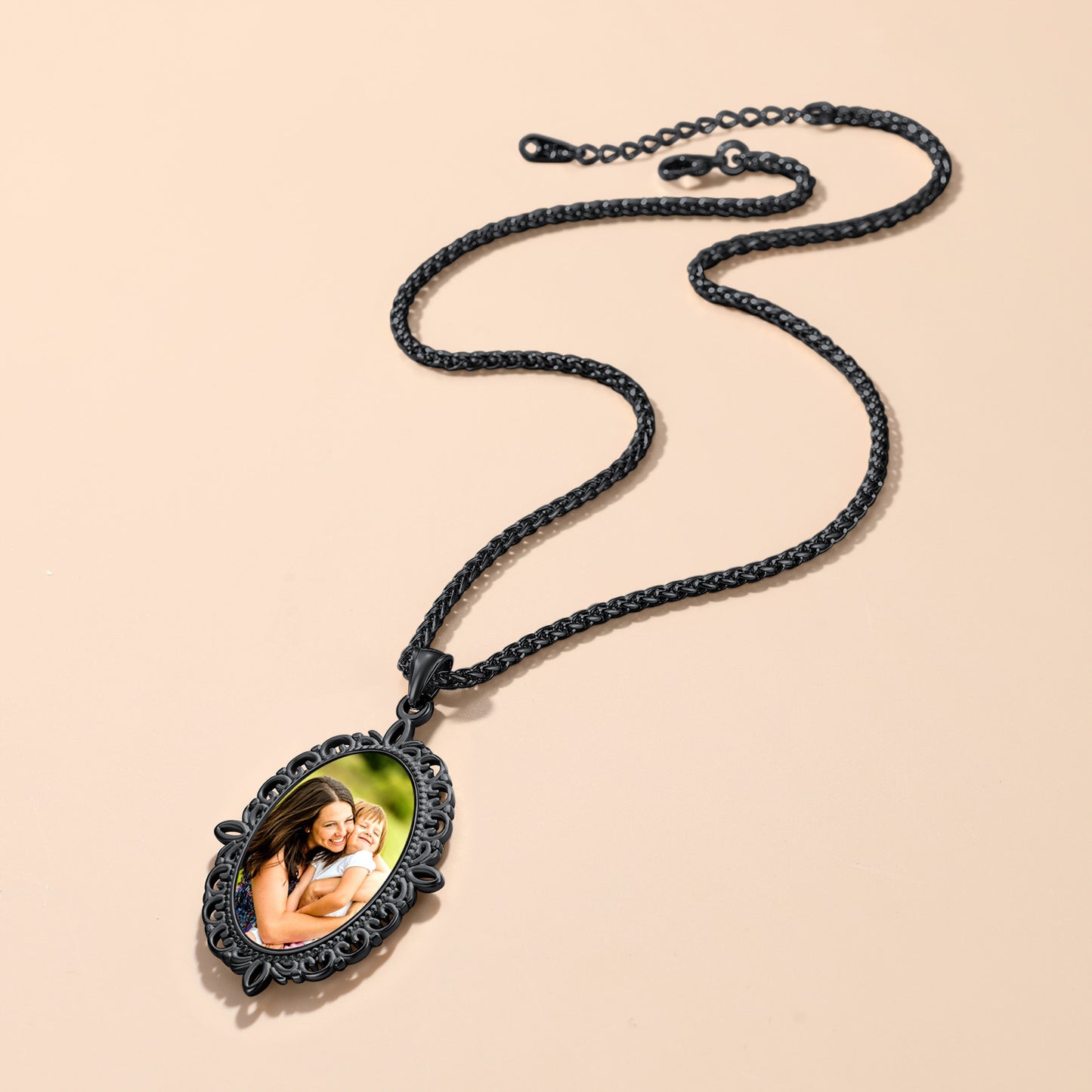 Black Personalized Photo Necklace with Photo