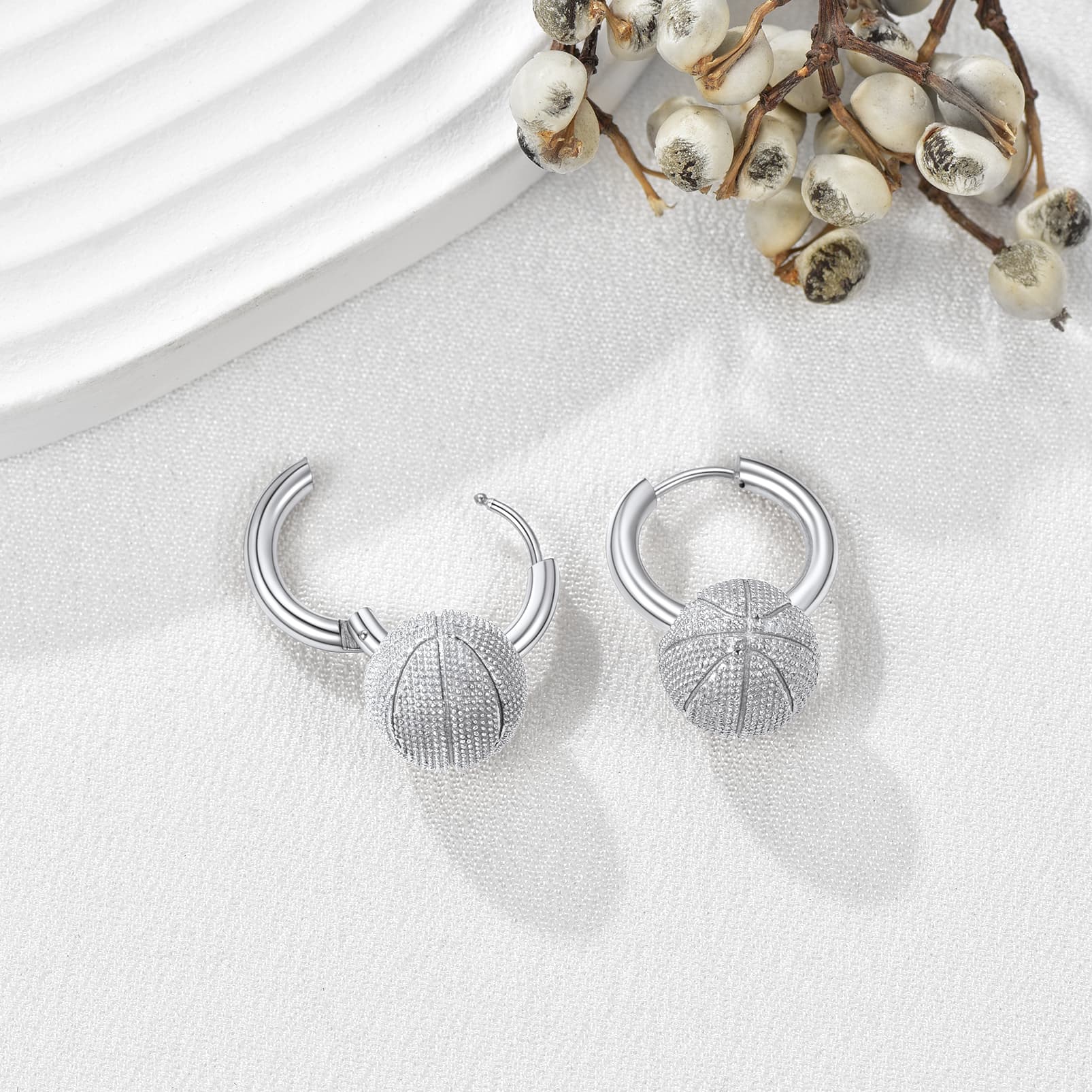 FaithHeart Luxury Stainless Steel Basketball Dangle Earrings FaithHeart