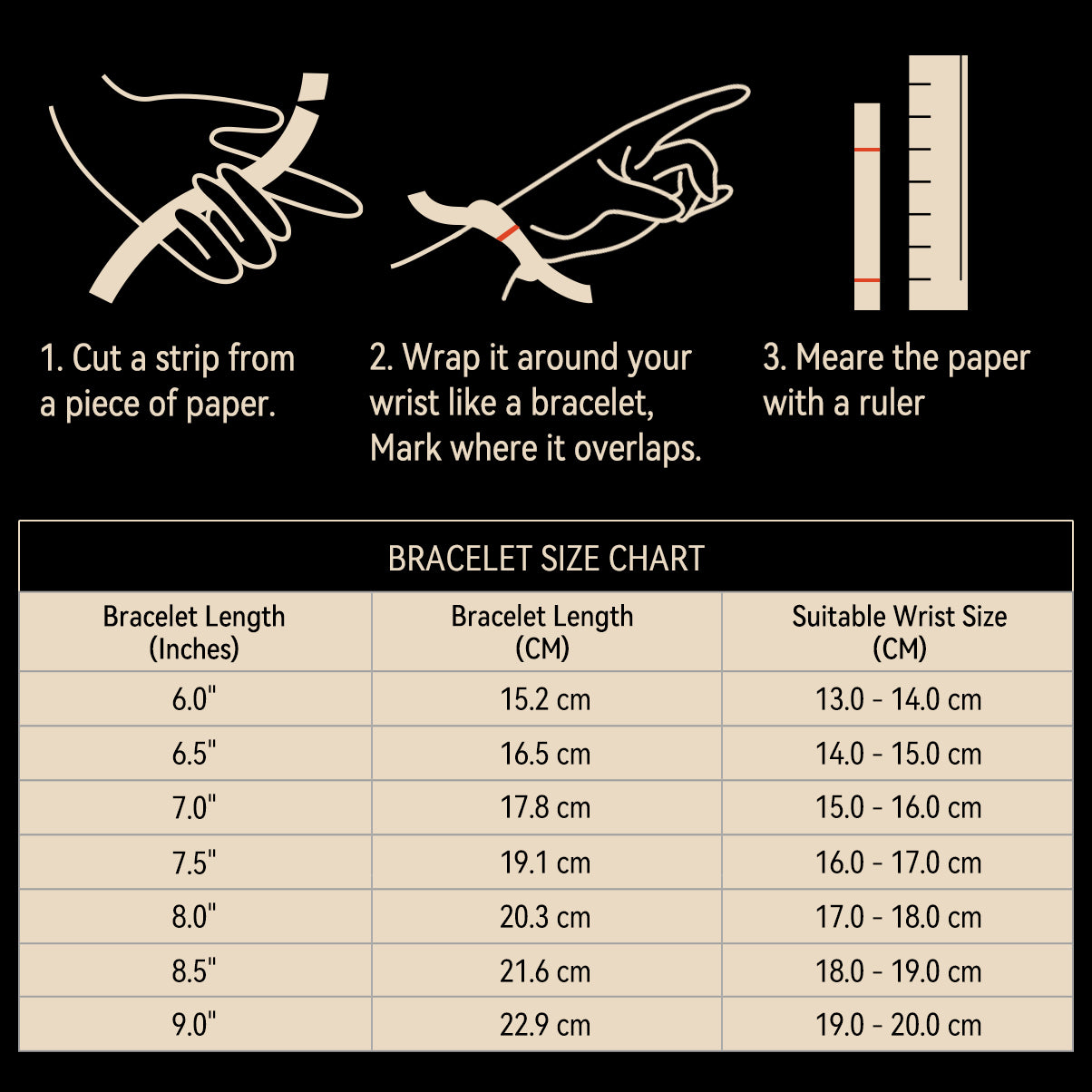 How to measure wrist for bracelet size chart