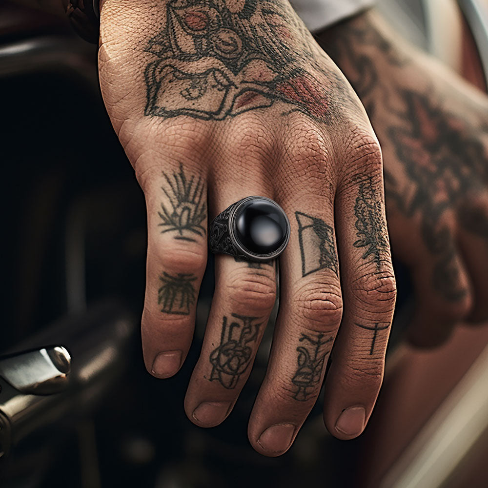 FaithHeart Black Onyx Ring Masonic Signet Ring for Men