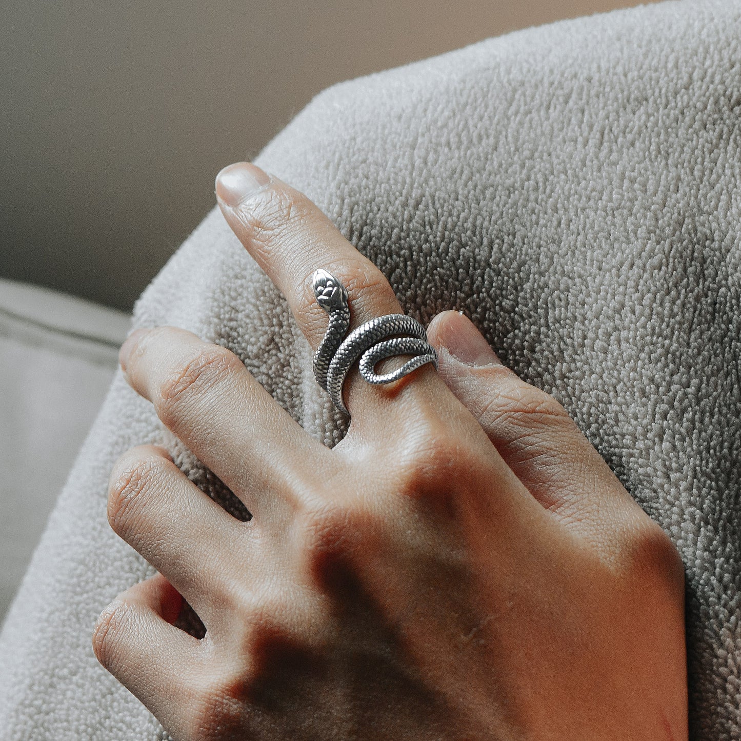 Coiled snake ring, stainless steel, punk gothic jewelry
