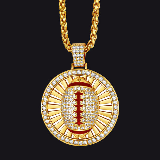 Customizable Gold Zirconia Football Round Medal Necklaces for Sports FaithHeart