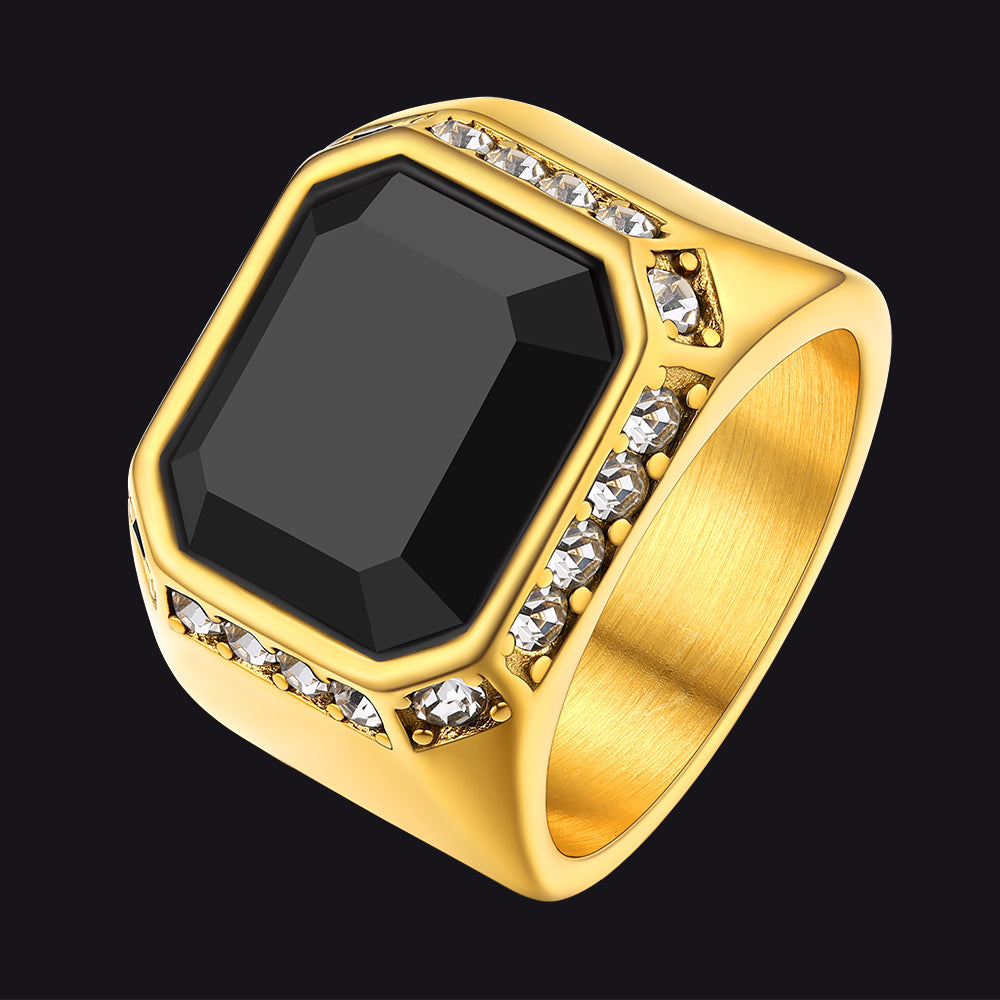 FaithHeart Rhinestones Embrace Black Onyx Stainless Steel Rings FaithHeart