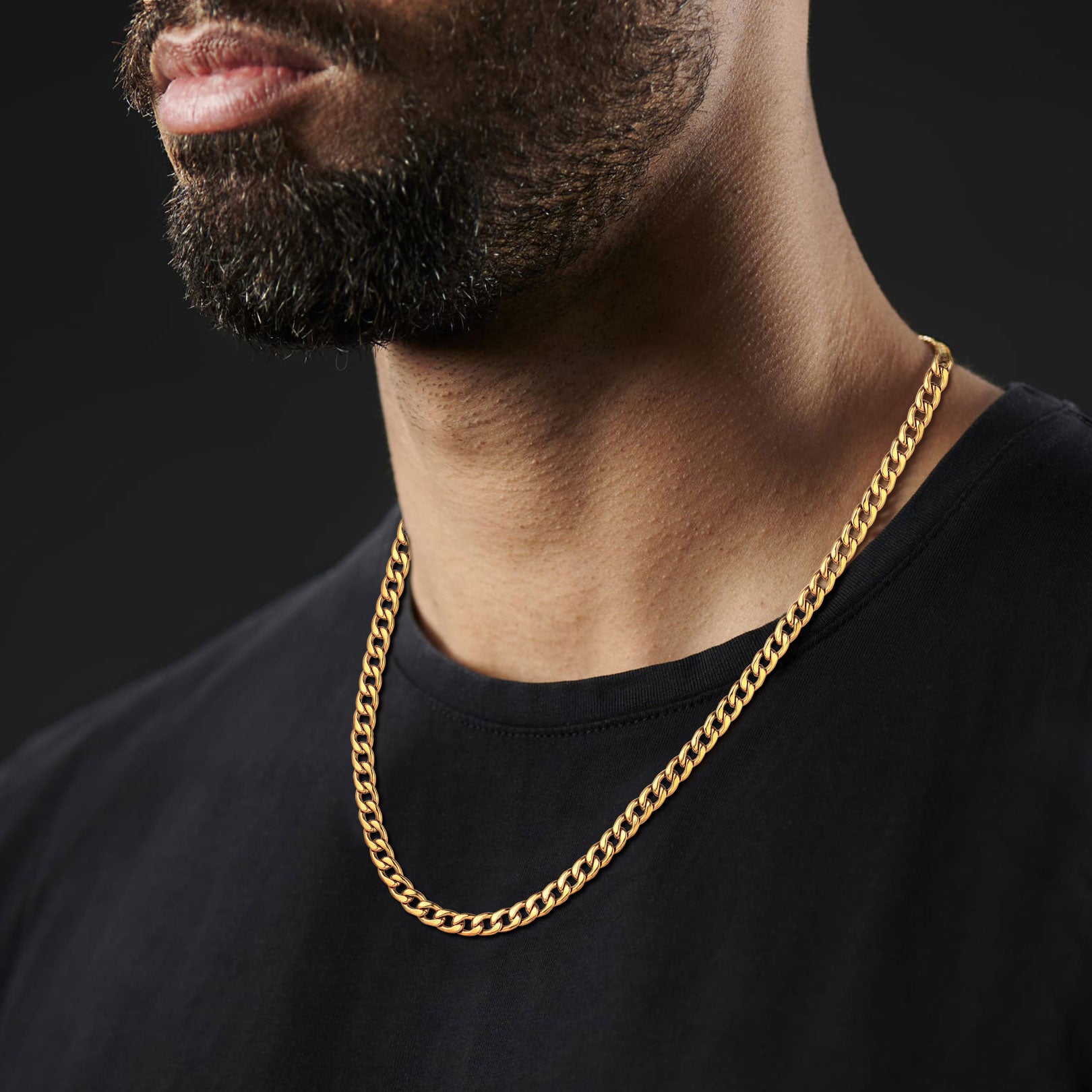 Cuban link chain necklace on a man