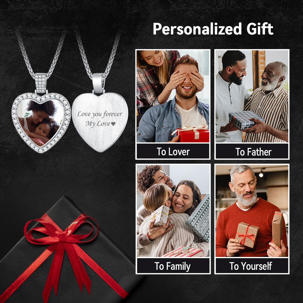 Personalized heart picture necklace gift for various occasions, sterling silver.