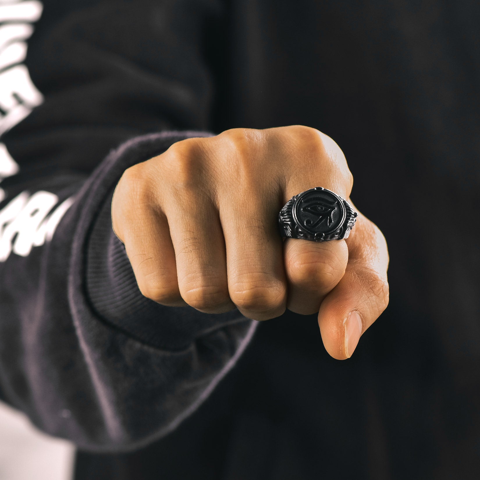 Ancient Egyptian Eye of Ra signet ring for men, stainless steel