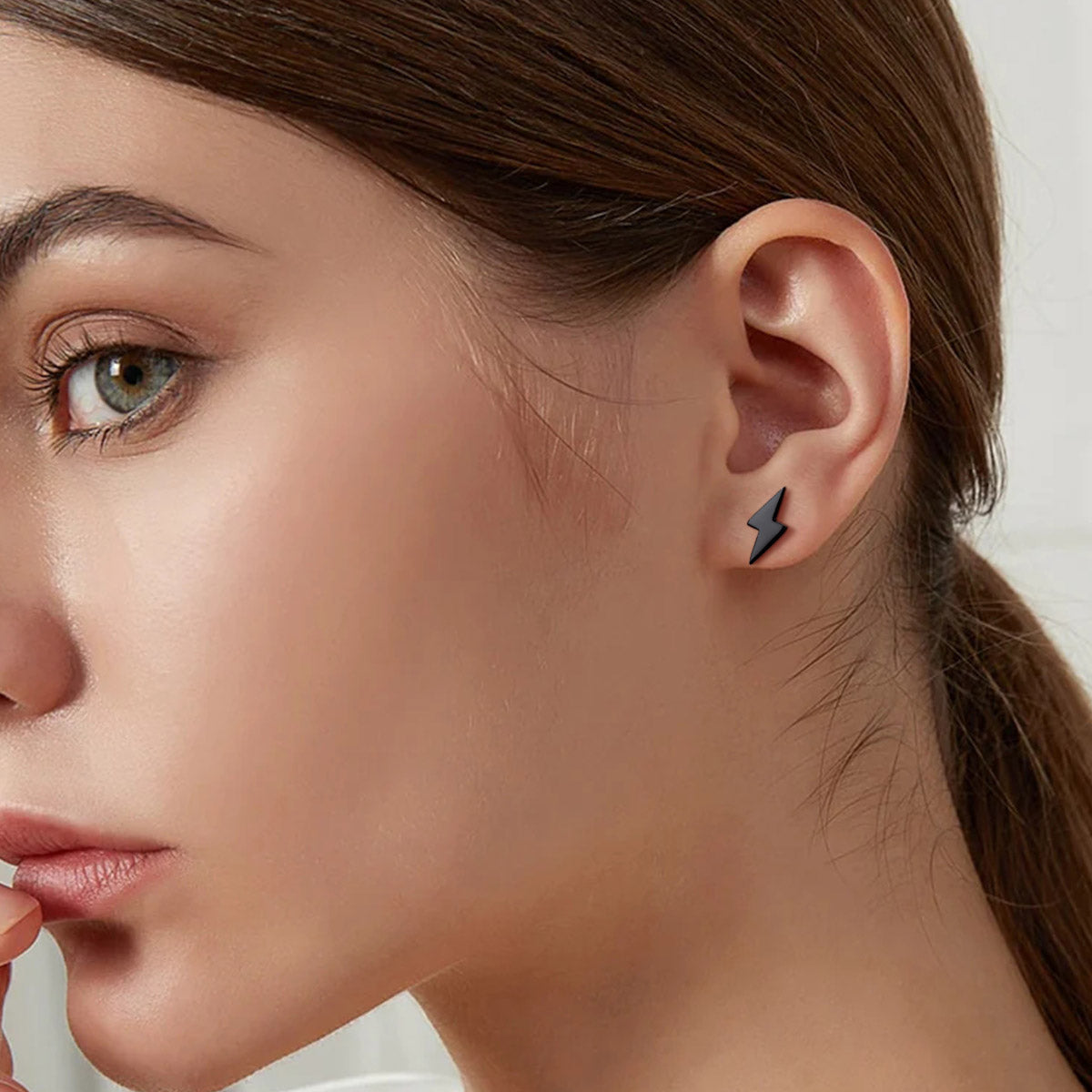 Black lightning bolt stud earring for women | Sterling Silver
