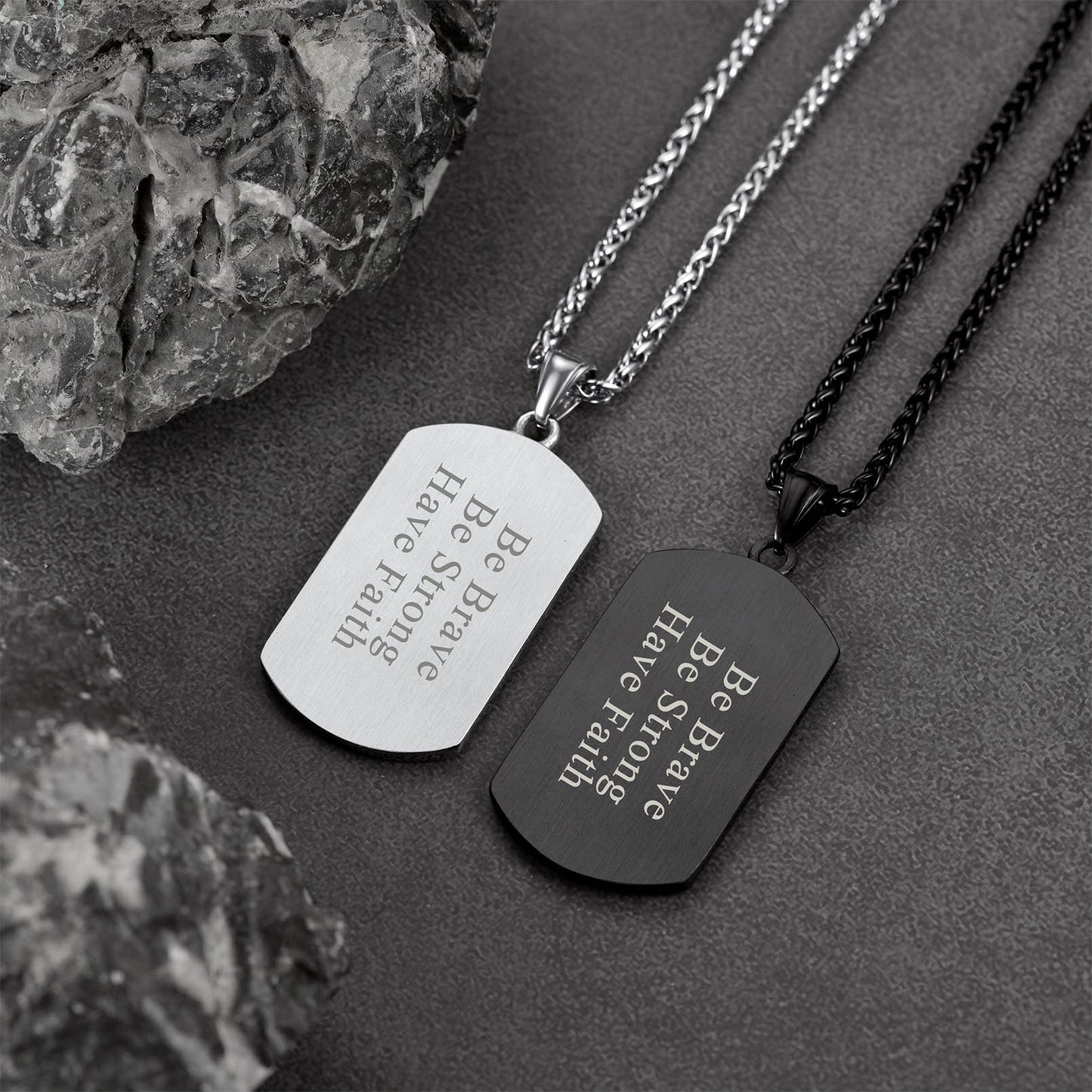 Stainless Steel Dog Tag Necklace for Men, Be Brave, Be Strong, Have Faith