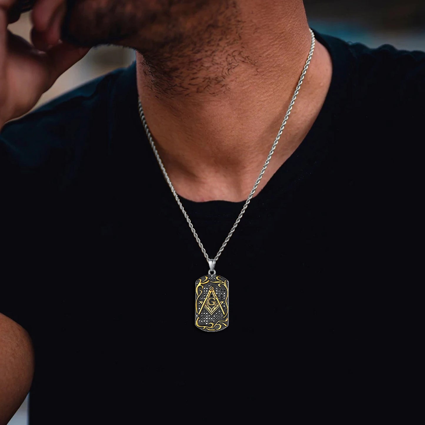 Engraved Masonic Freemason Dog Tag Necklace for Men