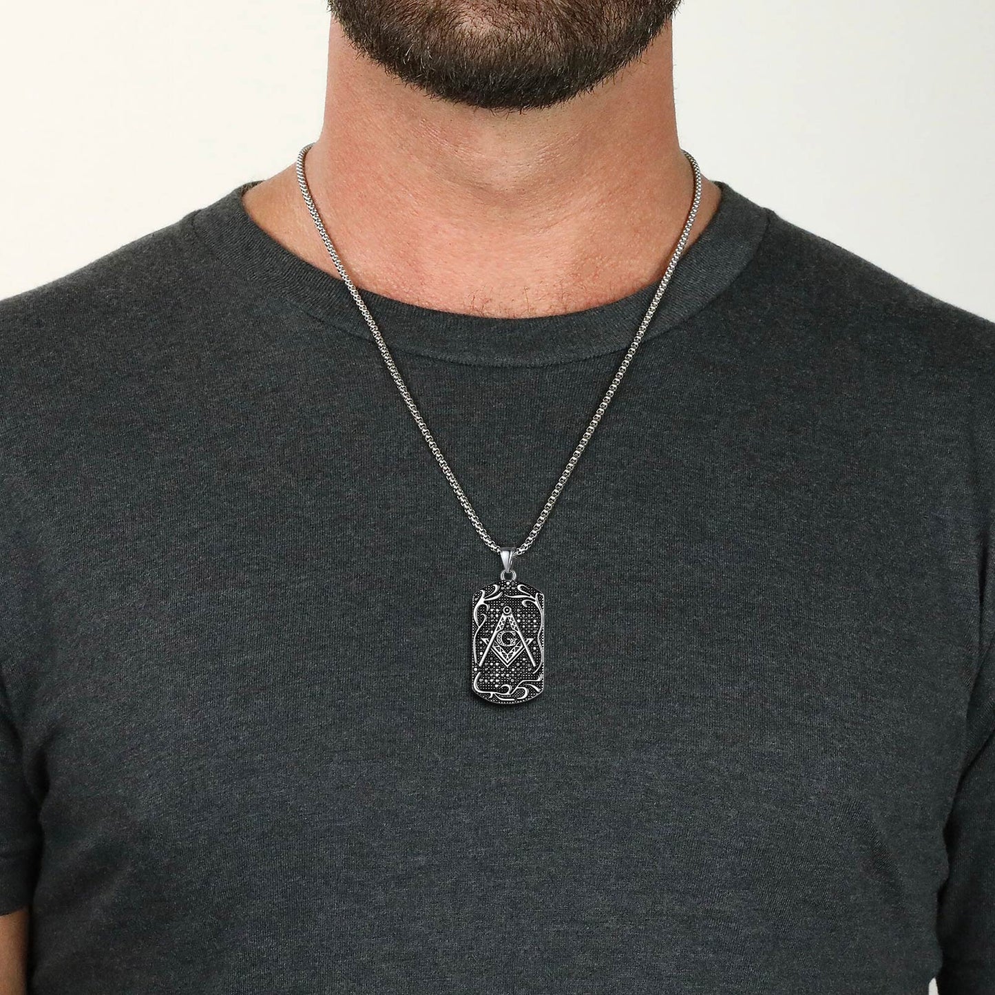 Freemasonry Dog Tag Necklace on a Man