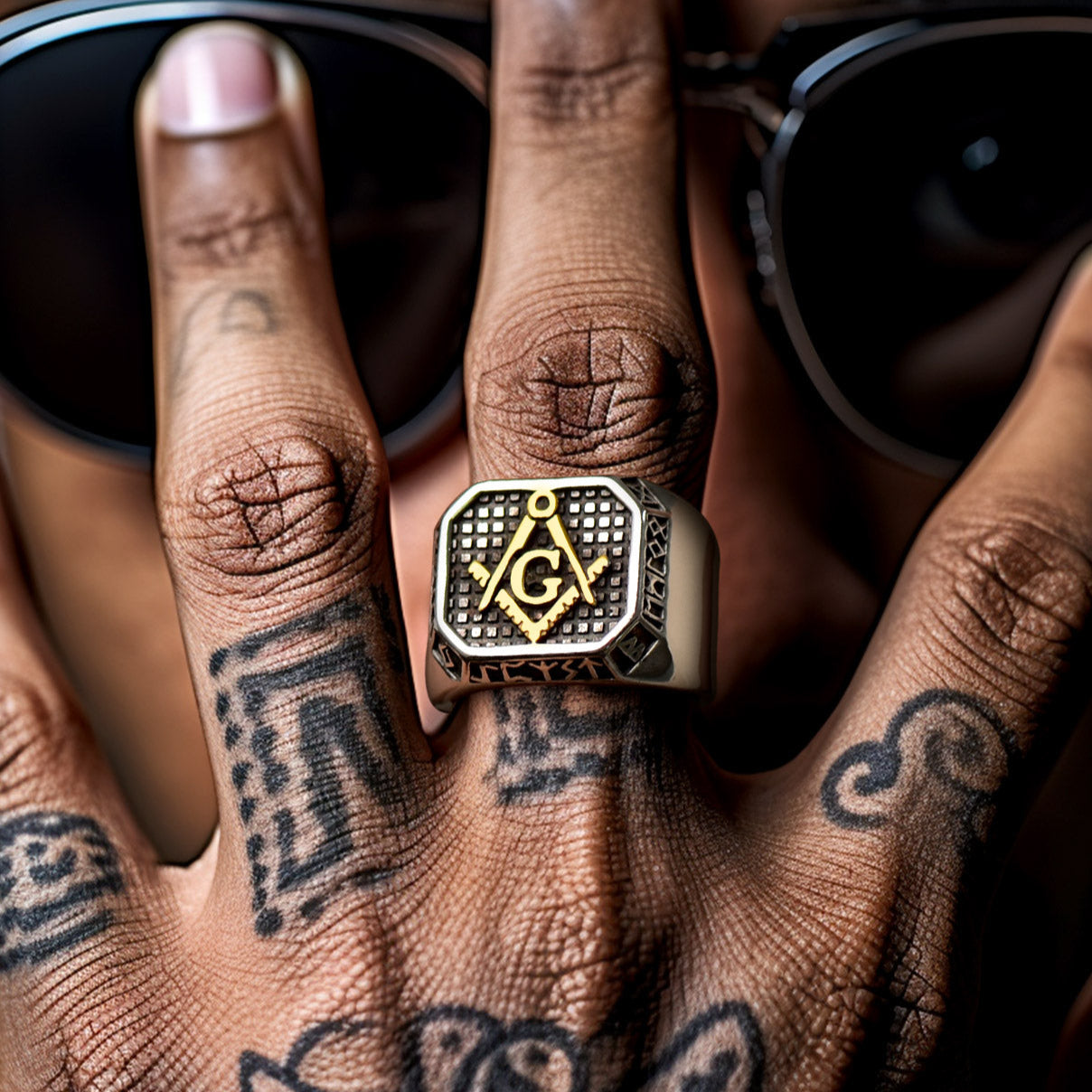 Masonic signet ring with Runes for Men