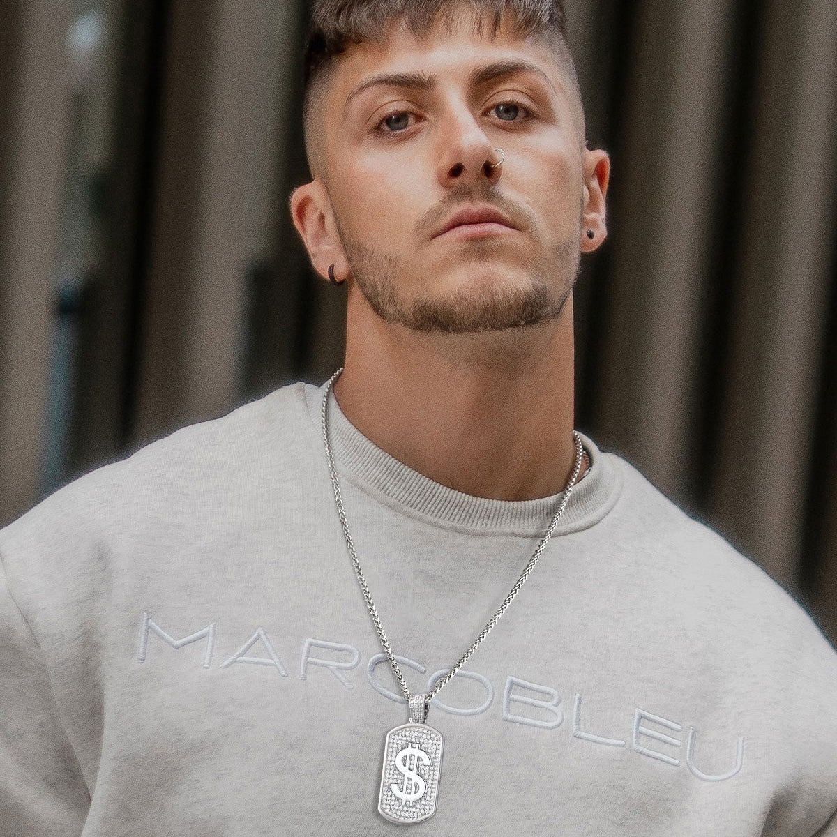 FaithHeart Hip Hop Dollar Design Cubic Zirconia Bling Dog Tag Necklaces FaithHeart