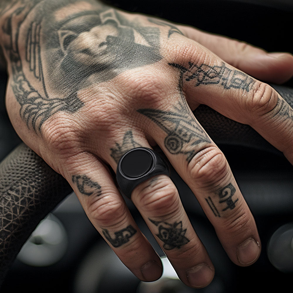 FaithHeart Round Black Onyx Signet Ring for Men FaithHeart