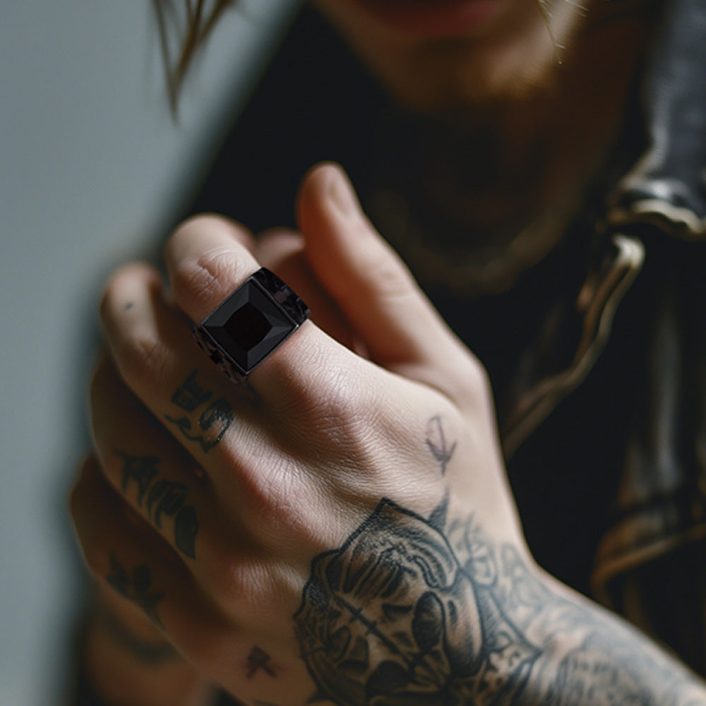 FaithHeart Celtic Stone Signet Ring Stainless Steel Ring for Men FaithHeart