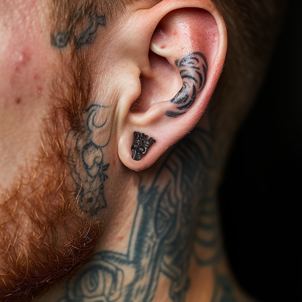 FaithHeart Punk Crown Skull Stud Earrings for Men FaithHeart