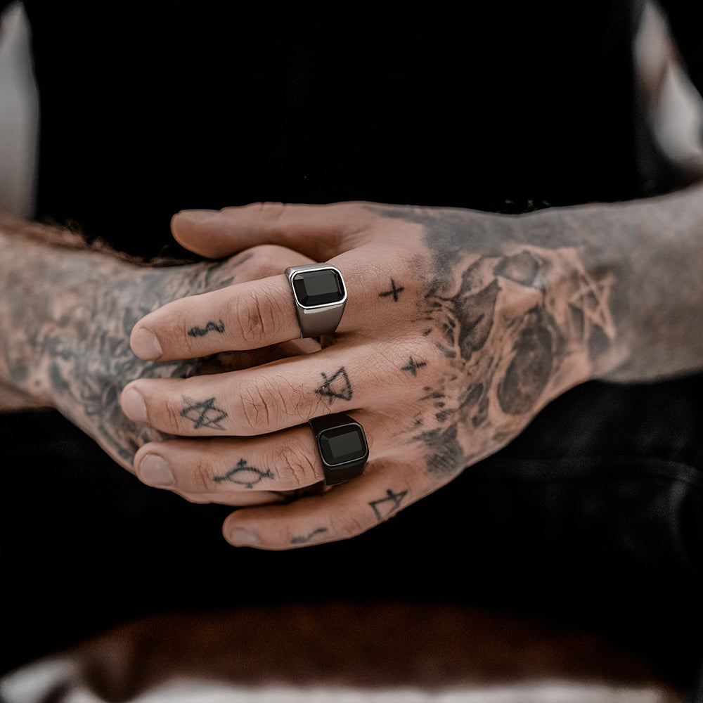 FaithHeart Black Onyx Stone Ring Signet Ring For Men