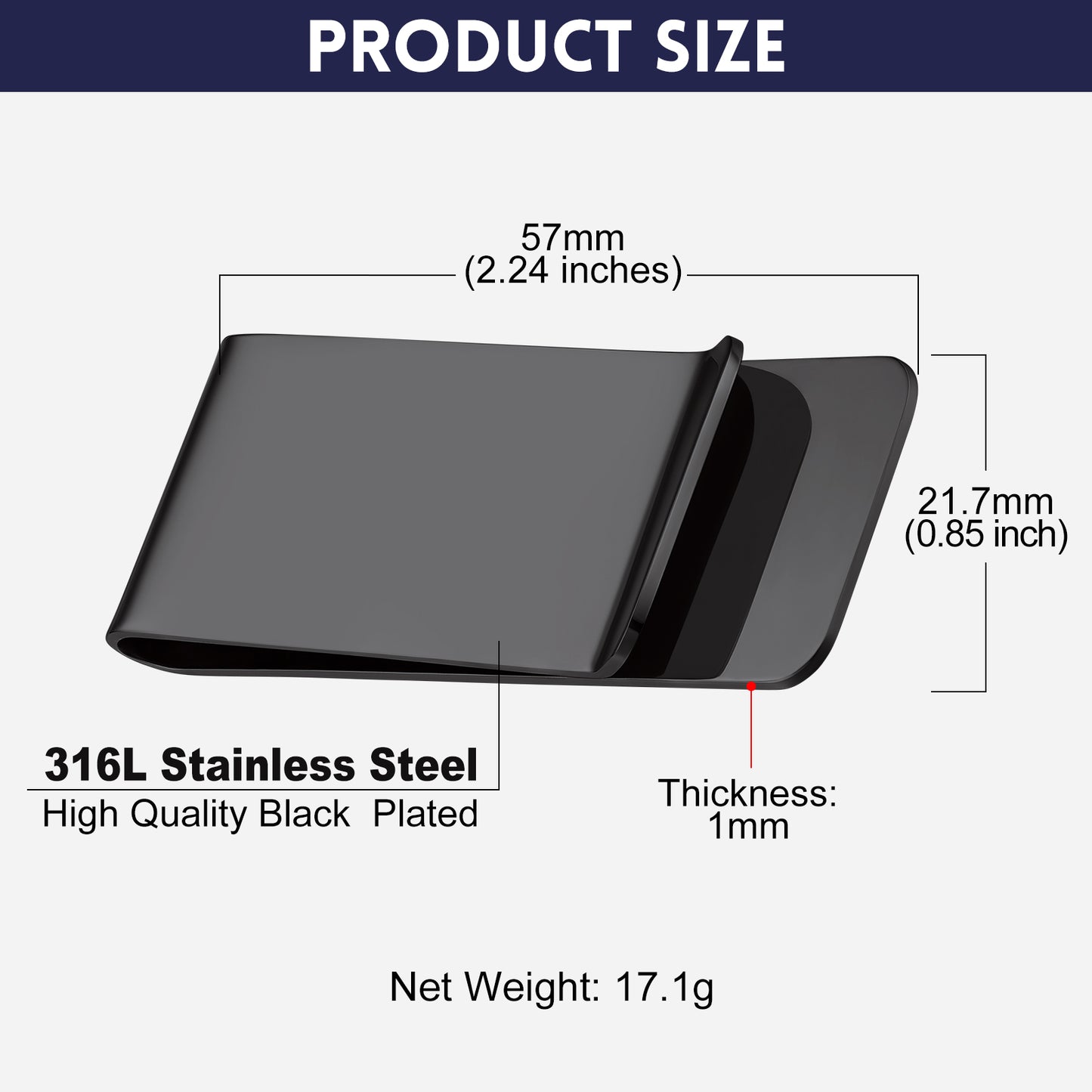 Money clip dimensions and material details