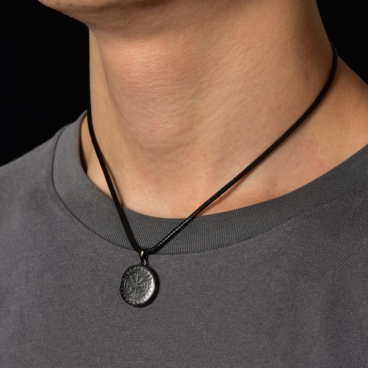 Viking Compass necklace for men, pendant with Vegvisir symbol
