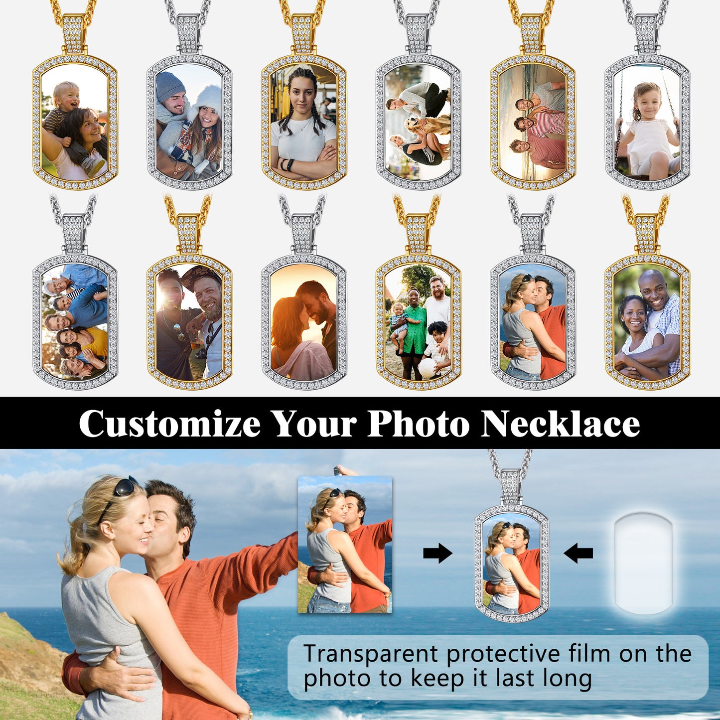 Custom picture dog tag necklaces with family photos