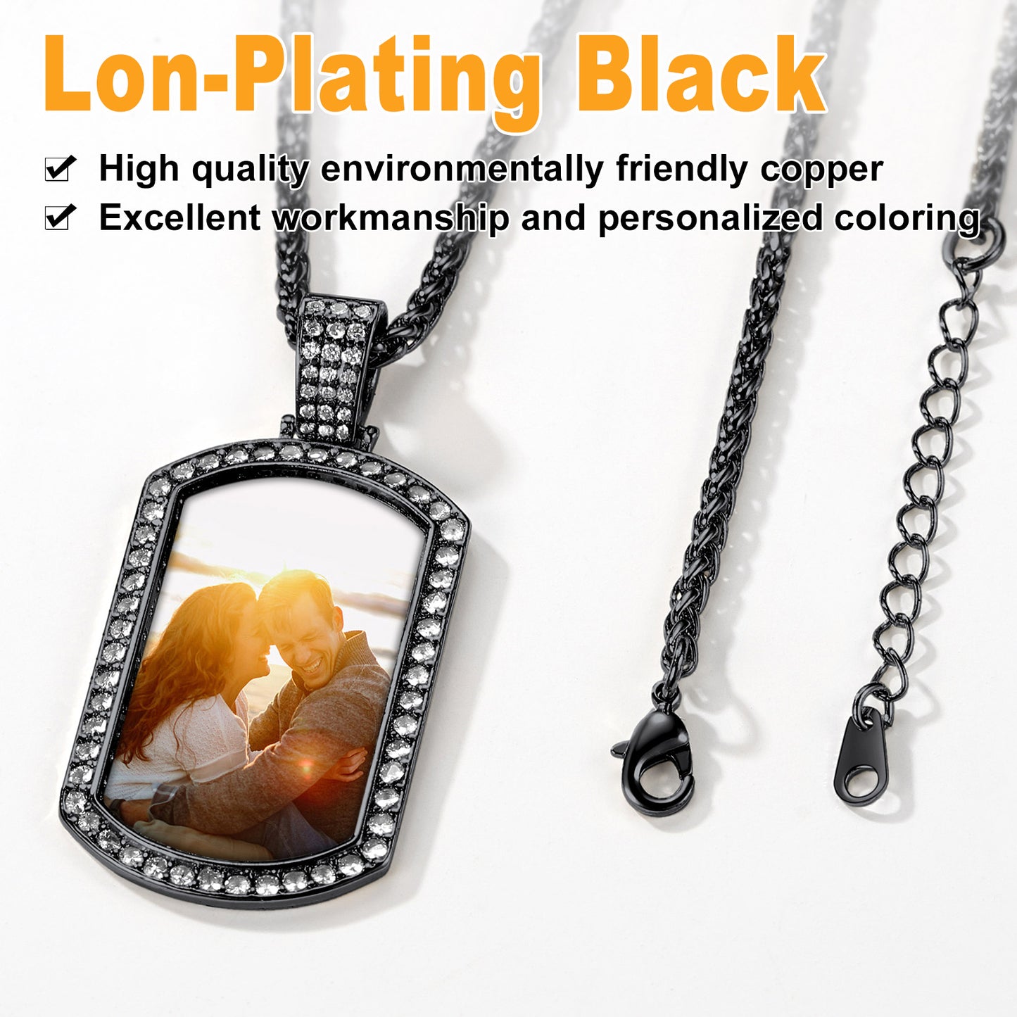 Black Custom Dog Tag Necklace with Photo, Gift for Couple