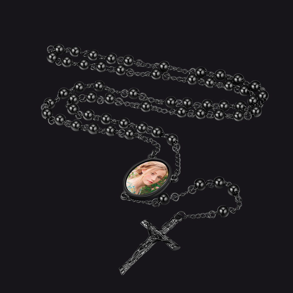 Customized Rosary Beads Cross Necklace with Picture for Women Men