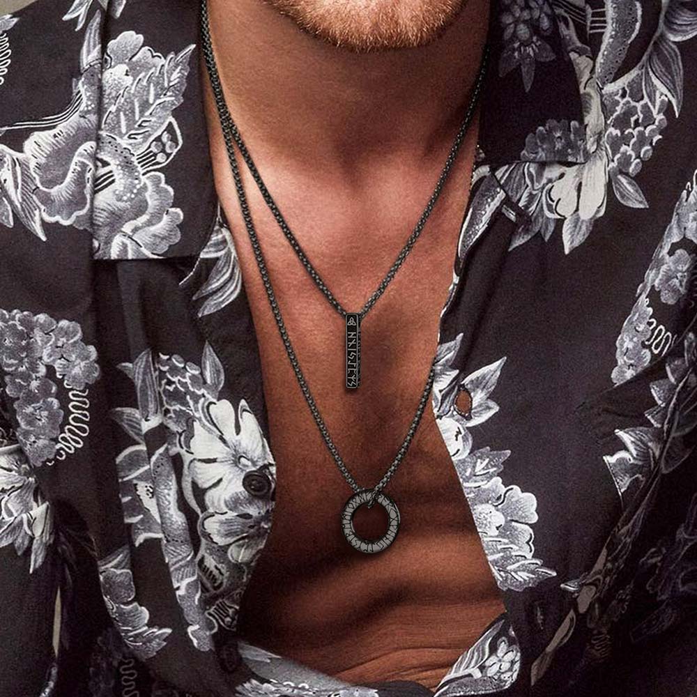 FaithHeart Viking Circle Rune Pendant Amulet Necklace for Men Women FaithHeart