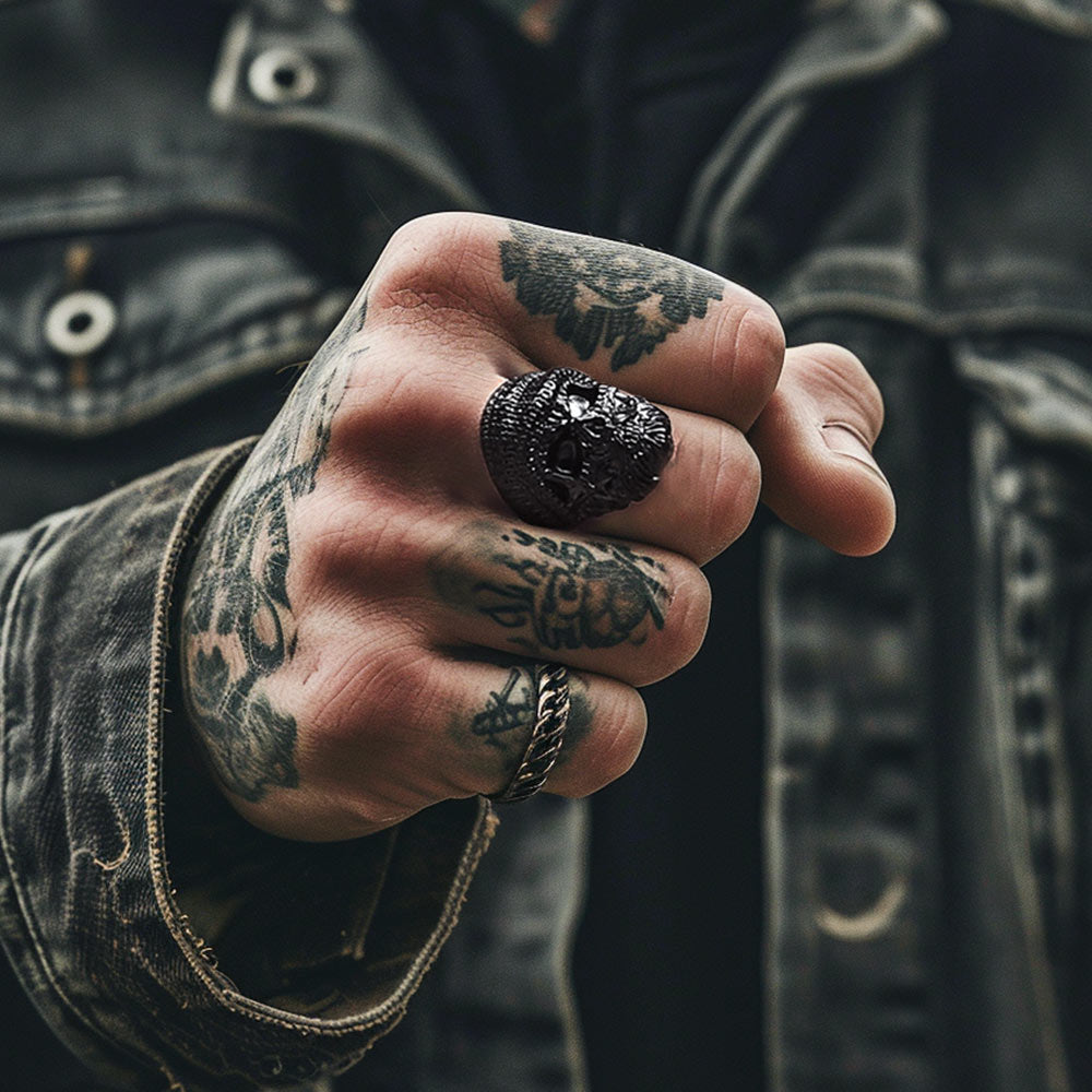 FaithHeart Skull Skeleton Stainless Steel Punk Biker Ring FaithHeart