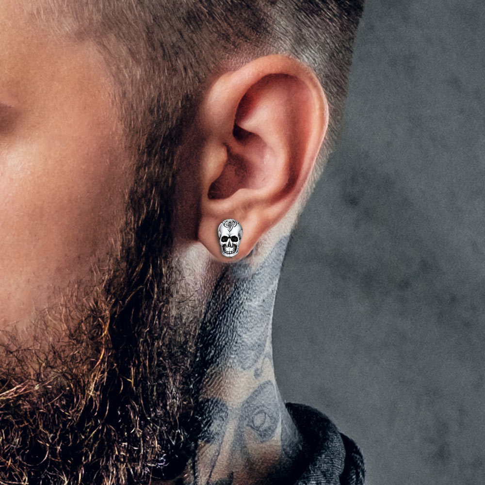 FaithHeart Celtic Triquetra Skull Stud Earrings For Men Women FaithHeart
