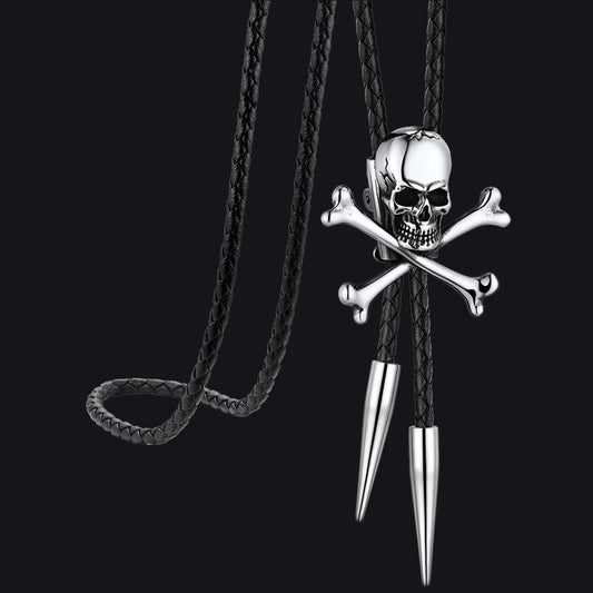 FaithHeart Crossbone Skull Genuine Leather Vintage Necktie for Men FaithHeartimg