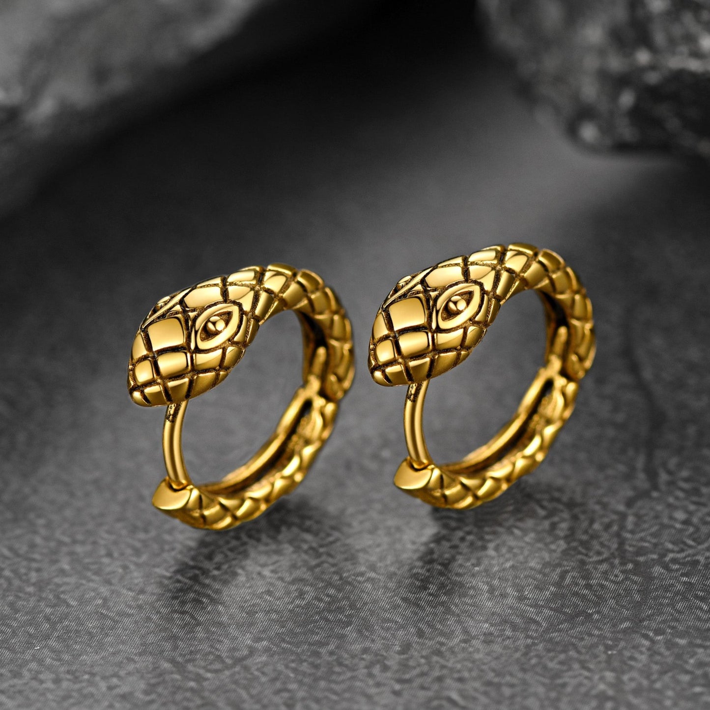 Gold Snake Hoop Earrings. Gothic design for men and women