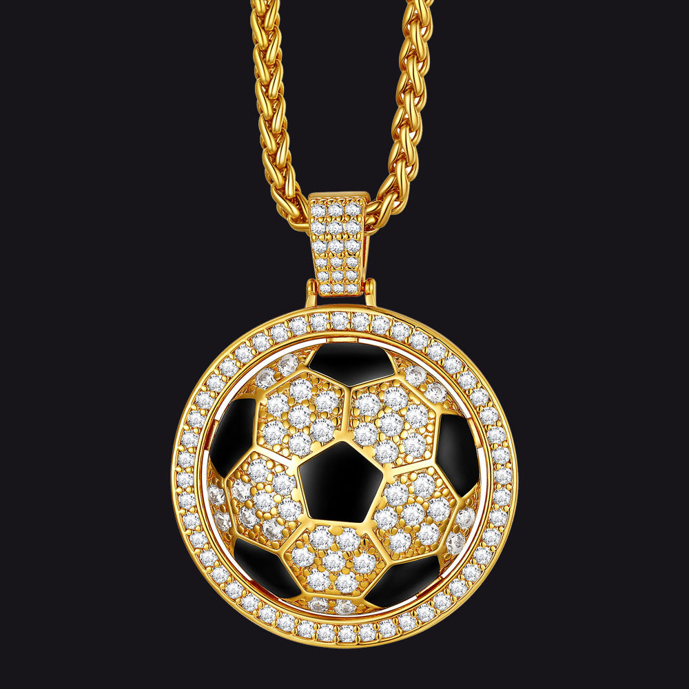 FaithHeart Bling Soccer Spinner Pendant Sports Necklace FaithHeart