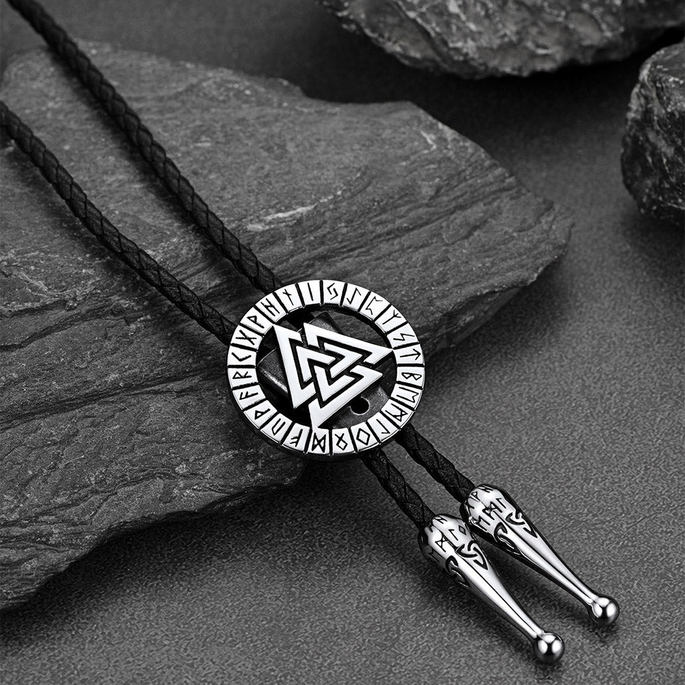 FaithHeart Viking Valknut Genuine Leather Vintage Neckties for Men FaithHeart