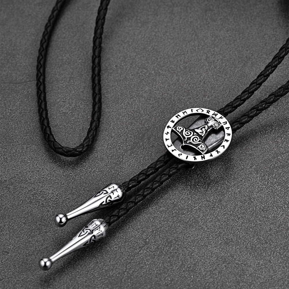 FaithHeart Viking Mjolnir Genuine Leather Vintage Neckties for Men FaithHeart
