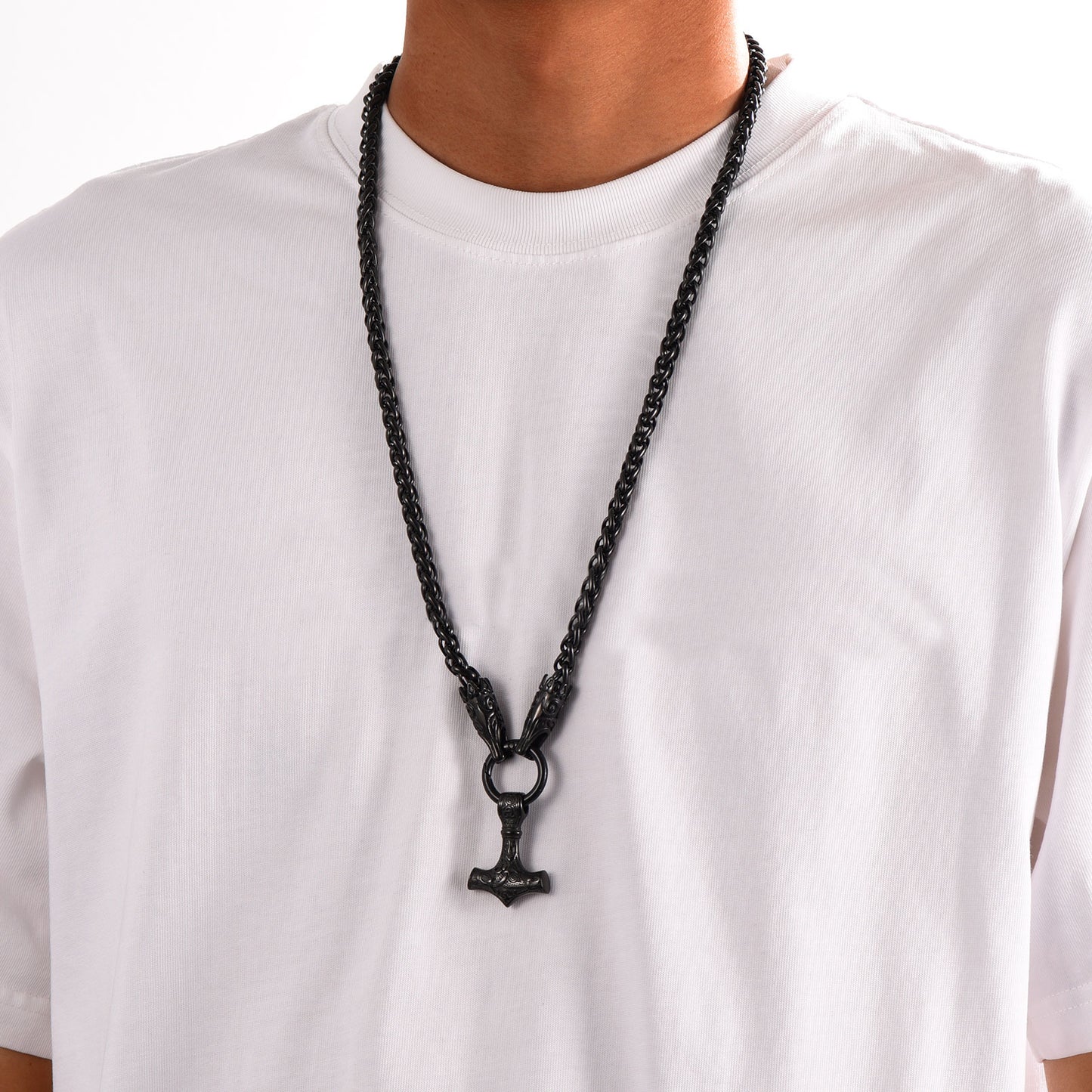 Black Mjolnir Thor's Hammer Necklace for Men